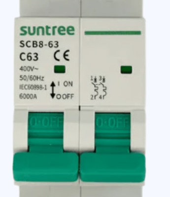 AC-Protección Térmica/ Interruptor 2P, 32 A, Corriente Alterna 400Vca para Aplicación Fotovoltaica Montaje Riel DIN